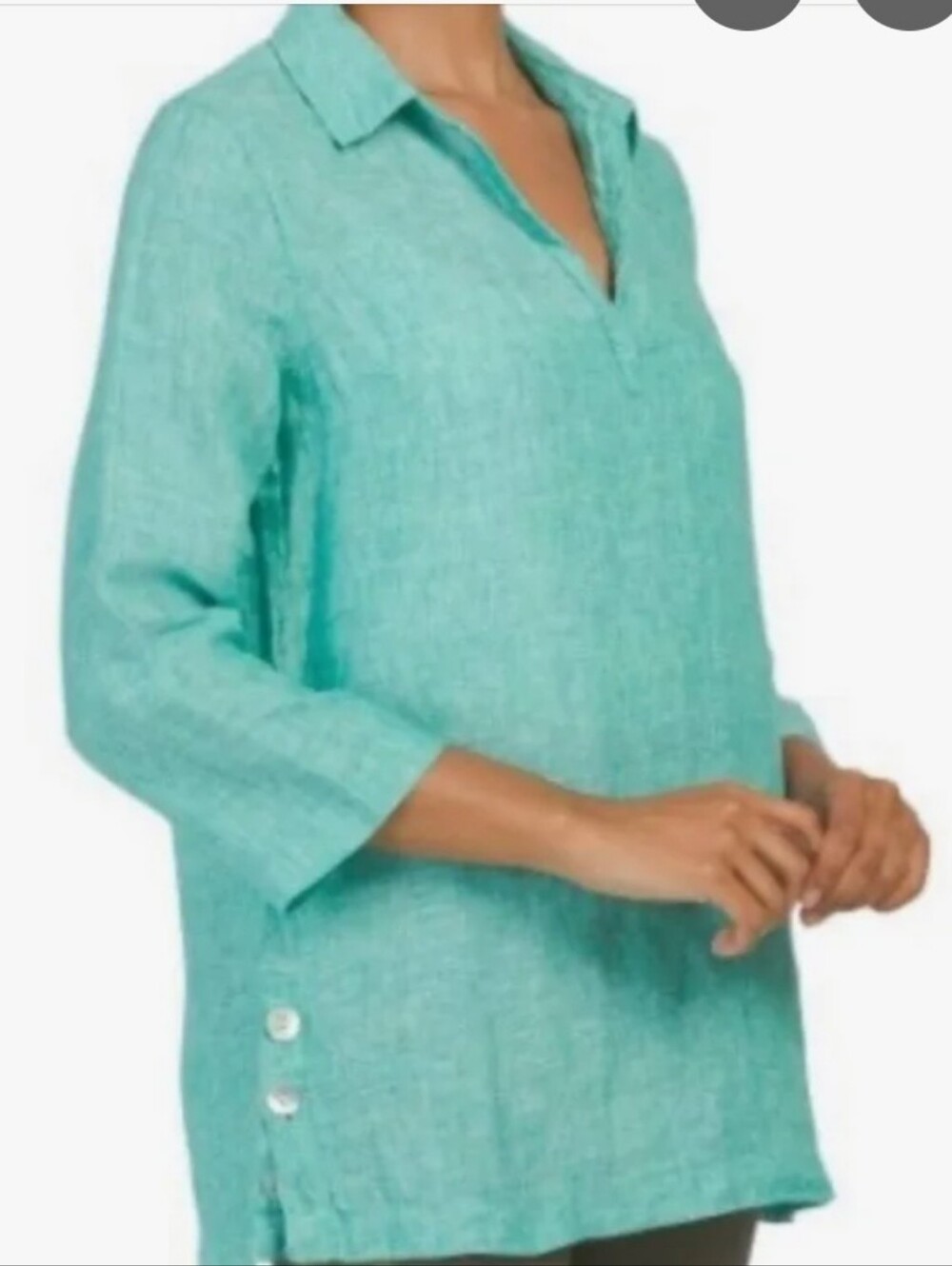 Tahari linen aqua blouse